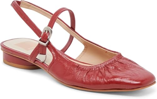Dolce Vita Rianne Red Crinkle Patent Slingback Squared Toe Fashion Ballet Flats