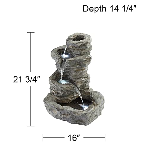 Rock Cascade Zen Outdoor Floor Cascading Fountain 21 3/4" High With Led Light Waterfalls Decor For Garden Patio Backyard Deck Home Lawn Porch House Relaxation Exterior Balcony - John Timberland #TOP3