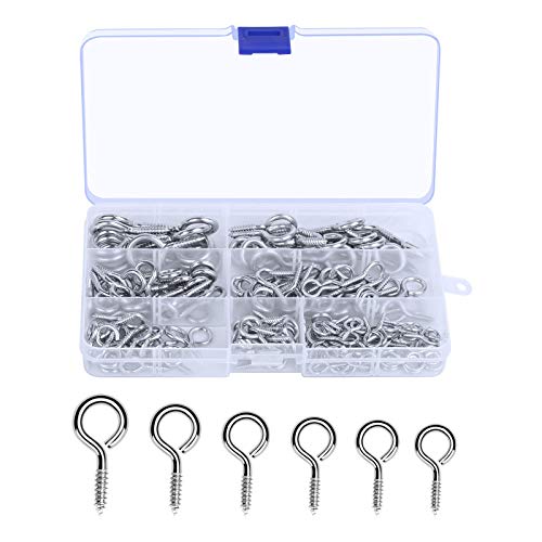 Preisvergleich Produktbild TAZEMAT 165 Stück Augenschraube Metall-Einschraubhaken Kleine Augenschrauben Ring in mehreren Größen Mini-Ösen-Schraubhaken für Heimwerkerprojekte Hängende Verzierungsgegenstände Silberfarbene