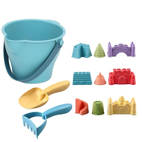 VUCATIN Beach Toys Set 12PCS Sand Building Model Kits with 1 Bucket Pail 1 Shovel 9 Sand Molds for Boys Girls Seaside Sandcastle Toys (blue)