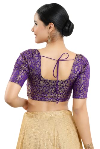 Image of Vamas Women's Brocade & Georgette Padded Self Design Half Sleeve Readymade Saree Blouse (X-1126.ELB)