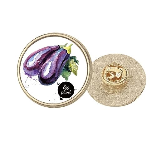 Broche ronde en métal doré aquarelle aubergine, cadeau idéal original