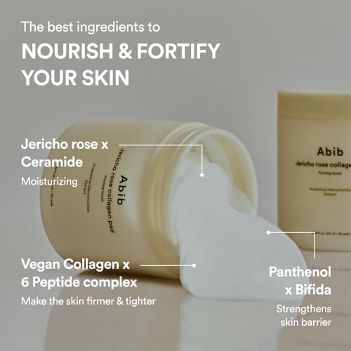 Image of Abib Jericho Rose Non-animal Collagen Pad Firming Touch 60pads 8.45 fl.oz. | Korean Anti-aging Toner Pads for Face with Niacinamide, Peptides, Cleansing, Skin Care