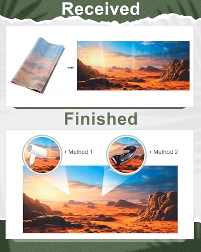 Image of Breling 4 Pcs 48 x 18 Inch Reptile Habitat Background with Nano Glue Gobi Sun Cactus Stone and Green Tree Fern Stream Terrarium Background Polyester Durable Aquarium Accessories