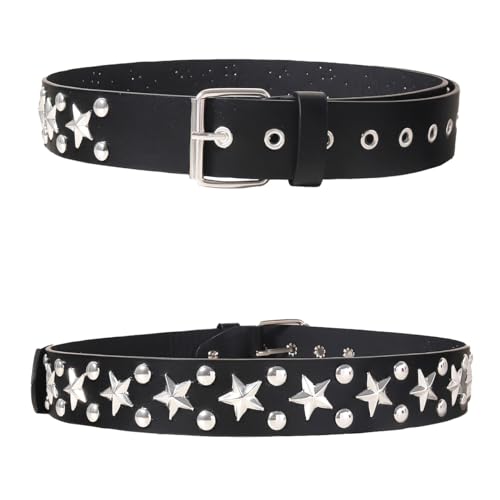 Studded Belts Women Y2K Belt Star Belts Black Girl Ladies Spike Stud Punk Belt for Dresses Jeans