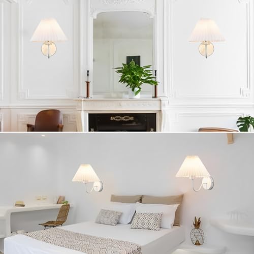 Image of Wall Sconces Indoor Wall Light Fixtures with Pleated Fabric Shade Bathroom Vanity Sconces Wall Lighting Dresser Hardwired Wall Lamps for Bedroom Living Room Corridor Porch