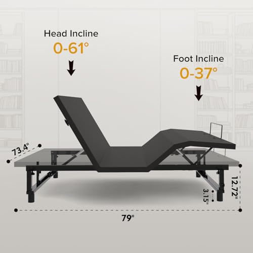 Image of Adjustable King Bed Frame with Head and Foot Incline Wireless Remote 4 Ports USB, Black Base, Under-Bed Nightlights, Zero Gravity Quiet Motor (Antique Black0)