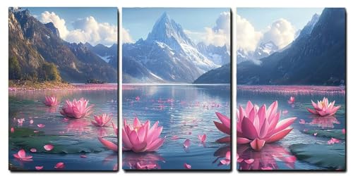 Tableaux Moderne Abstrait Lotus Oujkeef triptyque 55x80cm de salon