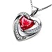 Produktbild DEPHINI Halskette mit rotem Herz - 925 Sterling Silber - Light Siam Geburtsstein verziert mit Dephini Kristall Anhänger - feine Schmuck Damen Halskette 45,7 cm rhodinierte Silber Kette - Zirkonia