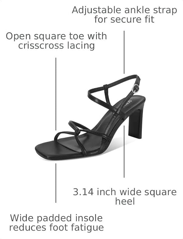 SOVANYOU Women's Black Strappy Heels Square Open Toe Chunky High Heels Ankle Strap Buckle Sandals Comfort Wedding Party Dress Shoes by SOVANYOU - Used condition - Image 3