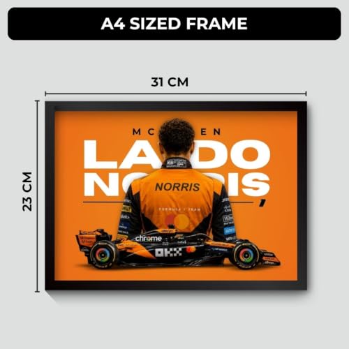 Image of Funk You Store Lando Norris Poster | Framed McLaren F1 Car A4 Sized (31 x 23 cm) | Lando Norris F1 Poster | McLaren Car Posters for Wall, Gift for Boys, Formula 1 Frames | Formula 1 Frame (F 245)
