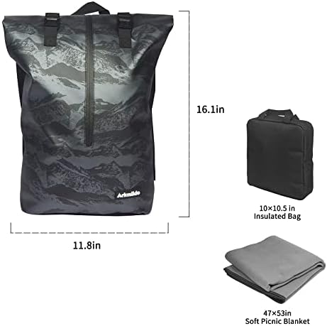 Picnic Bag for 4 Person Collapsible Cooler Bag Soft Picnic Backpack with Waterproof Fleece Blankets Picnic Set Soft-Sided Cooling Bag for Camping BBQ Family Outdoor Activities