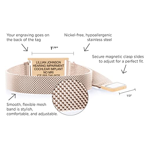 Medical Alert Bracelets for Women, Brushed Sandstone Gold Tone Stainless Steel Medical ID Bracelet, Custom Engraved With Important Medical Information, Fully Size Adjustable, Stylish, Durable and Waterproof Band, Lauren's Hope Medical ID3