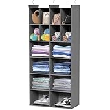 Ofiray-home 6 Tier Hanging Closet Organizer, 16 Compartments Sweater Organizer for Closet with 3 Sturdy Hooks, Closet Organizers and Storage, Wardrobe, Rv, Garment Rack, Grey