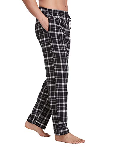 CYZ Men's 100% Cotton Super Soft Flannel Plaid Pajama Pants-BlackWhiteTartan-M - Thumbnail 3