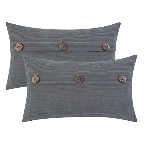 Hwy 50 Grey Gray Throw Pillow Covers 12X20 Inch For Couch Sofa Bed Living Room, Chenille Soft Solid Decorative Farmhouse Rectangle Throw Pillows Cases Set Cushions Cover With Triple Buttons Pack Of 2 #TOP11