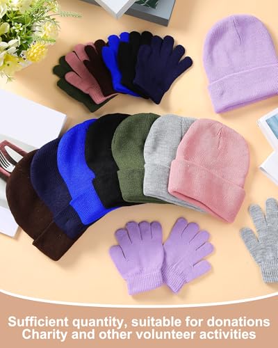 Image of JaGely 64 Pcs Kids Hats and Gloves Bulk Winter Beanies Hat Gloves for Toddler Boys Girls School Donation Wholesale