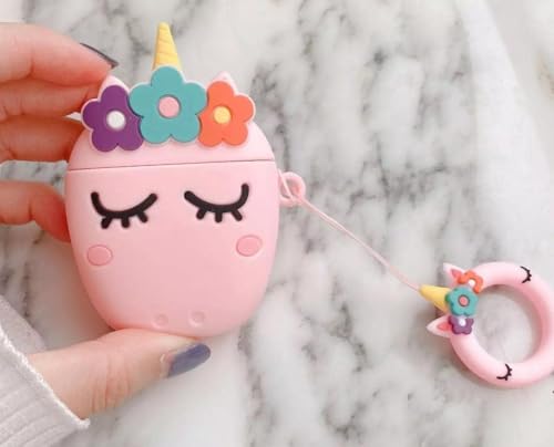 Image of Dezet Cute Soft Silicone Pouh Case for Airpods Pro GEN-2 (2022) � 3D Cartoon Animal Character Cover with Keychain Ring, Shockproof & Dustproof Protective Case for Kids & Girls (Unicorn)