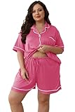 Givtzzod Women Plus Size Pajamas Button Down Short Sleeve Top & Shorts Lounge Sets Outfit Summer Soft Pj Bride Sleepwear XL to 5X Nighty, Rose, 4X