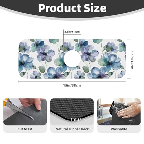 Abstract Flower Blooming Floral Watercolor Kitchen Sink Splash Guard Faucet Mat Super Absorbent Fast Drying Mat Sink Gadgets-Fast Drying Pad Sink Mat For Kitchen Bathroom (15" X 5.5" ) by KIKICHUA - Used condition - Image 2