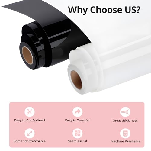 Image of HTVRONT White and Black HTV Vinyl Roll - 12 inch x 10ft Black & White Iron on Vinyl for All Cutting Machines, Heat Transfer Vinyl Rolls for t Shirts - Easy to Cut & Weed for Heat Vinyl Design