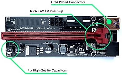 Cryptoshack 6 Pack 009S PCI-E 16x to 1x Riser Adapter Card includes 60cm USB Extension Cable & 6 Pin PCI-E to SATA Power Cable - GPU Riser Molex and PCIE Connector - Ethereum Mining ETH Rig