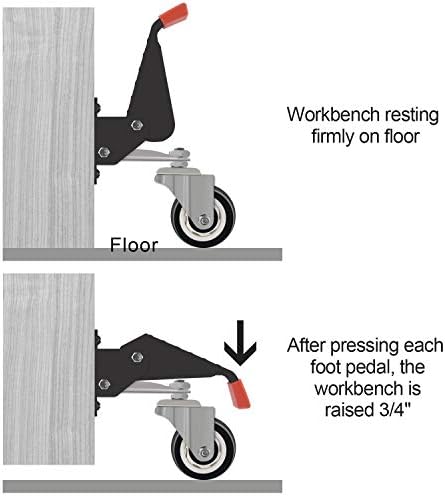 SPACEKEEPER Workbench Casters Kit 400KG - 3 Inch Heavy Duty Retractable Caster Designed for Workbenches Machinery & Tables, 4 Pack