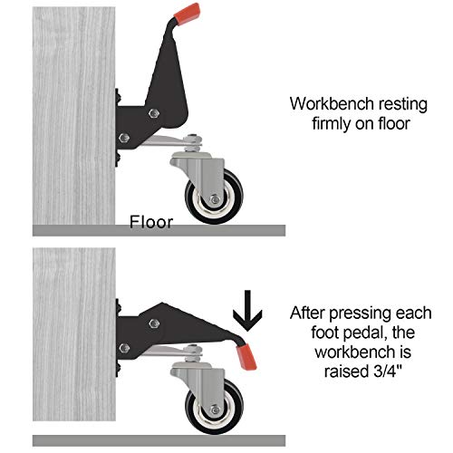 Spacekeeper Workbench Casters Kit 880 Lbs - 3 Inch Heavy Duty Retractable Caster Designed For Workbenches Machinery & Tables, 4 Pack #TOP4