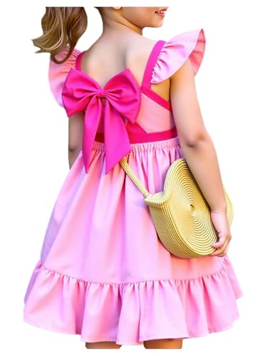 SOLY HUX Toddler Girl's Dress Ruffle Sleeve Square Neck Bow Summer Cute Swing Short Dresses