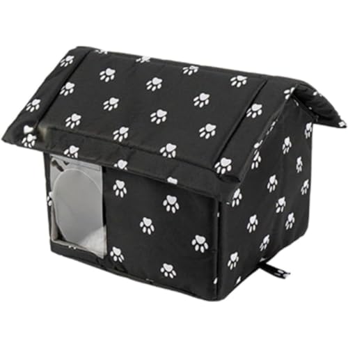 ペットハウス、猫、屋外用防水ペットハウス、ペットハウス、野良猫、野良犬、屋外用ペットハウス、クッション、犬小屋、屋根付き。厚手タイプ防水折りたたみ式犬猫用テント、安全で保温性があり耐候性に 野良猫用シェルター、冬季専用 (ブラック,S)