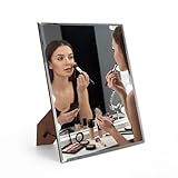 miroir maquillage led La taille : Ce miroir de maquillage 33 x 26,9 cm avec surface large pour tout le visage, verre 3,6 mm épais et biseauté 7 mm, finition élégante et sécurisée.