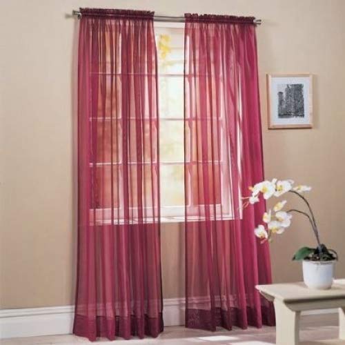 Jasmine Linen 2 Piece Sheer Luxury Curtain Panel Set for Kitchen/Bedroom/Backdrop 84" Inches Long (Burgundy)