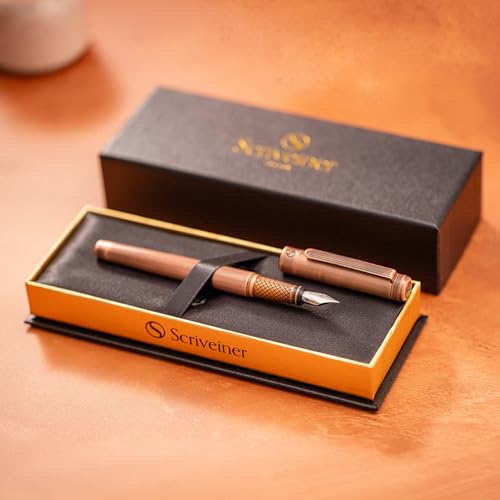 Image of Scriveiner Luxury Fountain Pen - Stunning Copper Luxury Pen, Schmidt Gilded Nib (Fine), Converter, Best Pen Gift Set for Men & Women, Professional, Executive, Office, Nice Pens