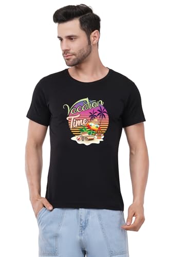 Image of Caseria Men's Cotton Printed T-Shirt -Time Vacation | 100% Cotton | Half Sleeves | Regular Fit | Printed | Round Neck | Graphic T Shirt