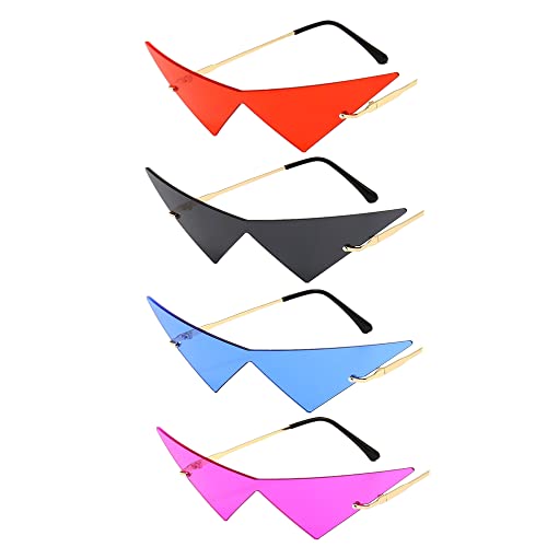 gofidin 4 Pairs Triangle Sunglasses for Women Fashion Oversized One Piece Rimless Sun Glasses Vintage Hip Hop Eyewear