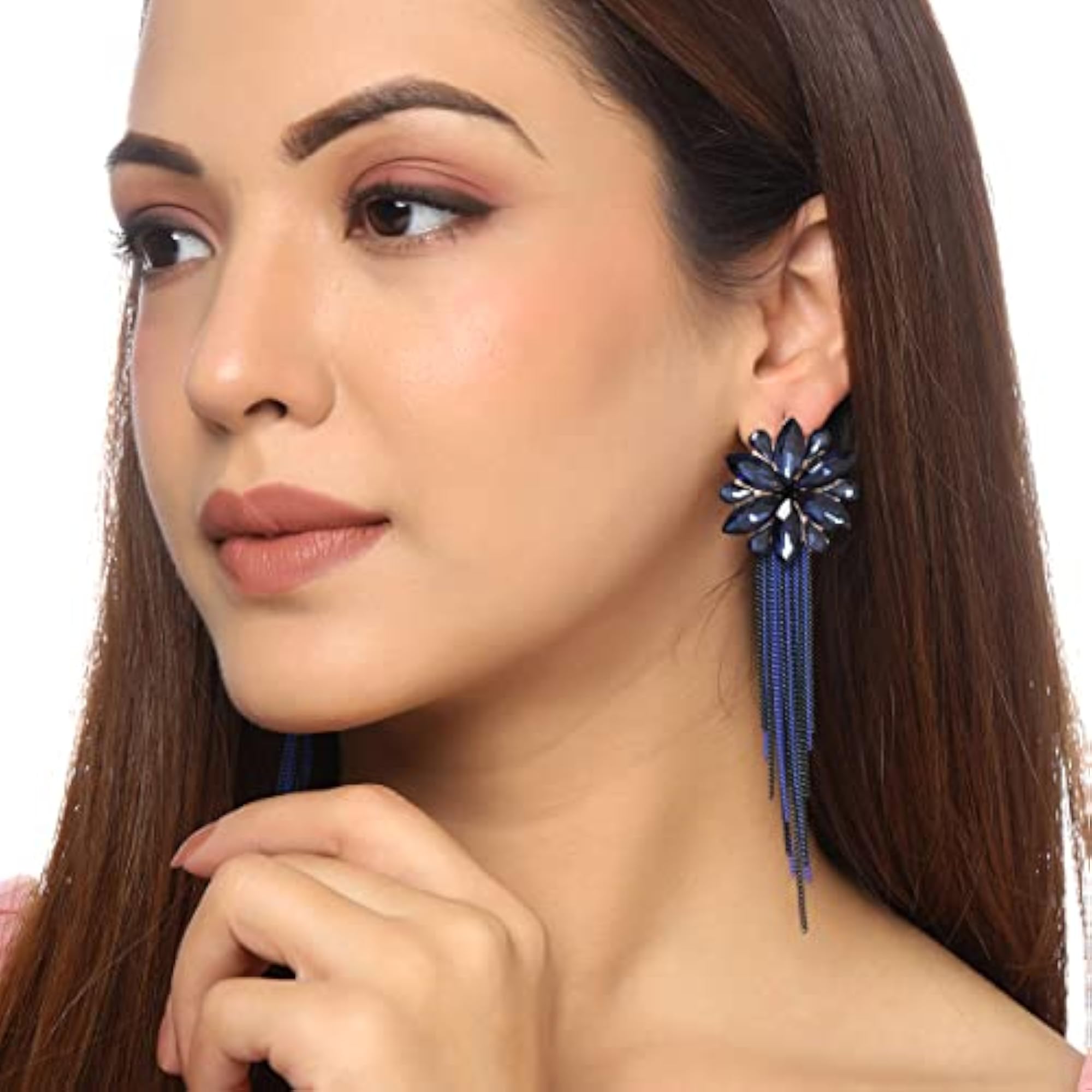 Women's Floral Shaped Crystal Danglers Earrings, Multicolor
