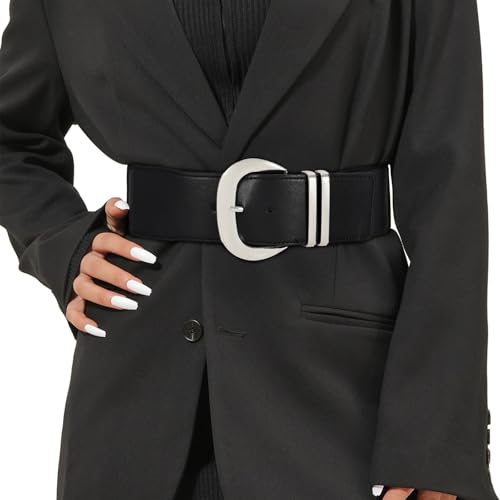 JASGOOD Ceinture Élastique Large pour Femme Ceinture Large Vintage Tendance Extensible Ceinture Élastique à Boucle Dorée Ceinture Réglable pour...