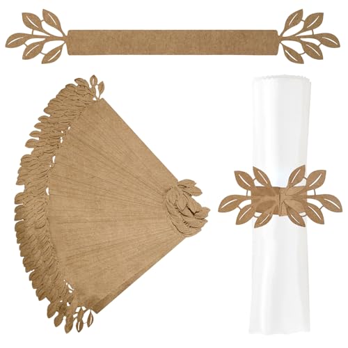 URROMA Lot de 50 Ronds de Serviette en Papier Kraft, Boucle décorative pour Serviette de Mariage, Porte-Serviettes en Papier, Boucle de Serviette