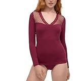 YSABEL MORA Camiseta Manga Larga Algodón Natural. Escote Encaje Tul Plumeti, Comodidad y Elegancia, Prenda Versátil, Interior Y Exterior. Corte Ajustado, Suavidad Adaptabilidad