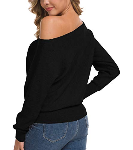 Feiersi Women's Off Shoulder Sweater Long Sleeve Loose Pullover Knit Jumper4