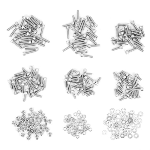 150pcs M4 acero inoxidable 304 tapa de tornillo hexadecimal de tornillo hexagonal | 50 piezas de nueces hexagonales y lavadoras de 100 piezas | Sujetadores de alta resistencia