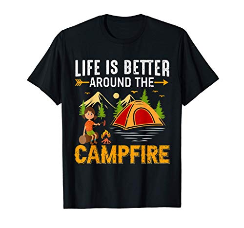 Life Is Better Camping Vintage Design Camping Novelty Camiseta