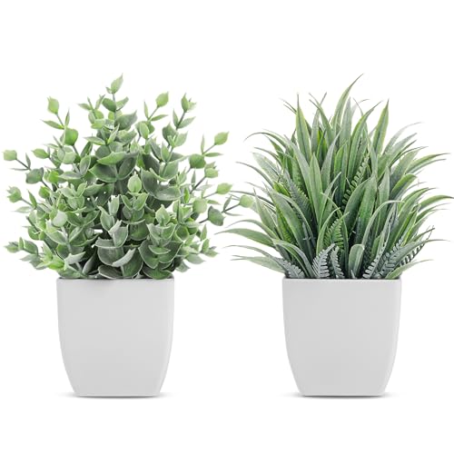 BTSD-home 2 Pack Fake Plants Small Potted Greenery Artificial Plants Indoor for Home Office Bathroom Desk Shelf Table Decor(White)