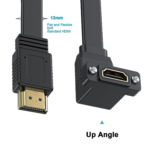 Poyiccot 4K HDMI câble 1.5ft, Flat mince HDMI 2.0 Câble, 18Gbps Montage du panneau HDMI Câble d'extension, montant Anglé HDMI Prise en charge du cordon extenseur Ethernet 3D 4K 2160p 1080p ARC pour UHD TV PC Xbox