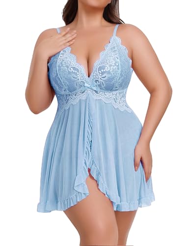 Image of Avidlove Plus Size Lingerie for Women Sexy Lingerie Dress Lace Babydoll Lingerie V-Neck Open Front Strap Nightdress