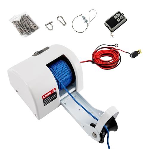 Verricello elettrico con telecomando, 12 V, per motoscafi e barche da pesca, con corda in nylon da 30,5 m