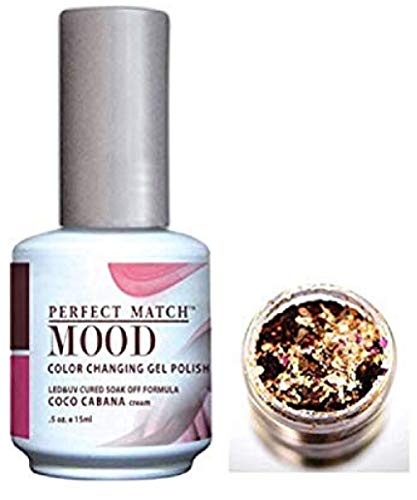 LeChat PERFECT MATCH MOOD Color Changing Gel Polish (with Nail Glitter Kit) LED & UV Cured Soak Off Nail Formula 0.5 oz (Coco Cabana)