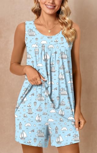 Image of POPYOUNG Pajama Set for Women Summer 2 Piece Lounge Shorts Sets Sleepwear