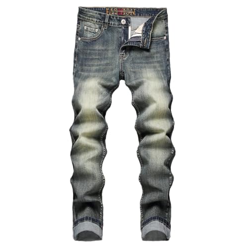 Vintage Mens Jeans Retro Washed Elastic Slim Fit Ripped Men Casual Denim Pants Trousers