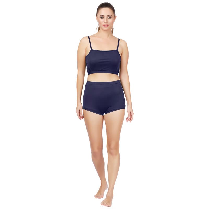 wavemax Two Piece Swim Wear/Swim Suit with Navy Blue Colour Padded Crop Top and Shorts for Women and Girls (80% Nylon 20% Spandex) (Comfort Fit)-picture-44